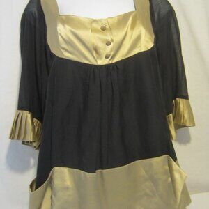 OLGA KAPUSTINA black gold silk blend smock blouse top Women 8